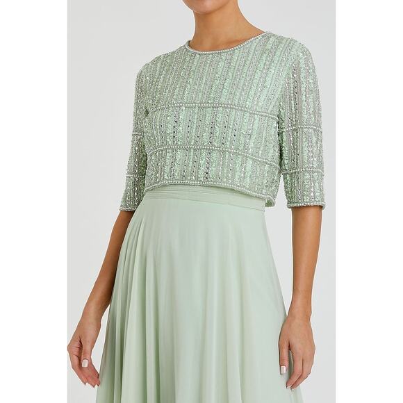 MAC DUGGAL 9180 Sage Chiffon Beaded 3/4 Sleeve Gown Size 14 NWOT - Picture 3 of 8